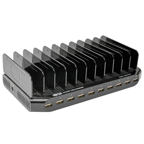 U280-010-ST - 10-Port USB Charging Station with Adjustable Storage - 12V 8A / 96W USB Charger Output